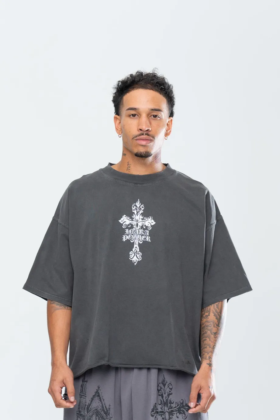 CRUCIFIX CROPPED TEE - VINTAGE BLACK sold by Inaka power