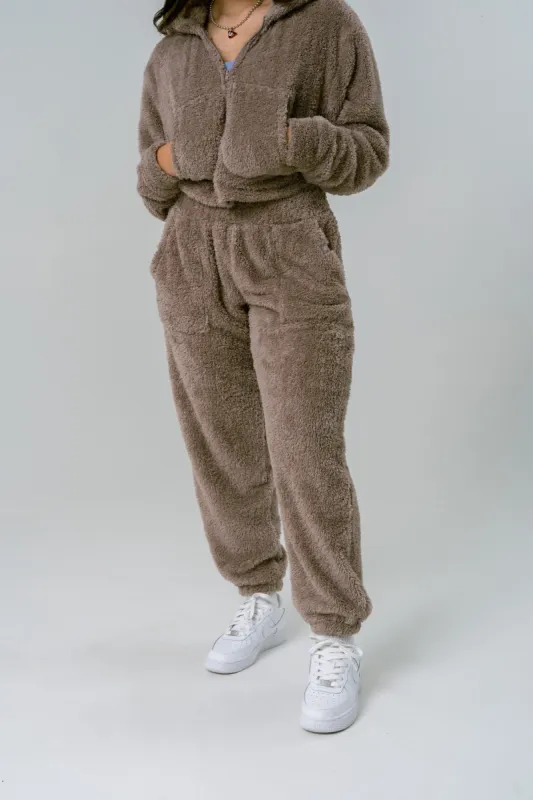High Waisted Teddy Fleece Pants - Deep Taupe sold by Inaka power