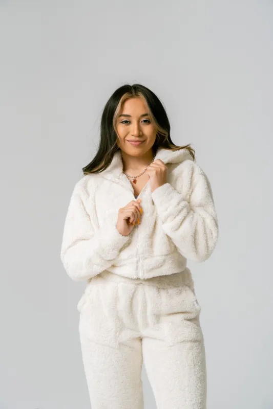 Teddy Fleece Crop Zip Hoodie - Cream sold by Inaka power
