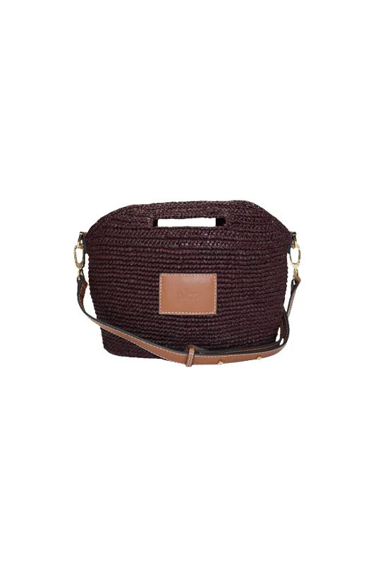 Leather Trimmed Raffia Mini - Cocoa sold by Nim the Label