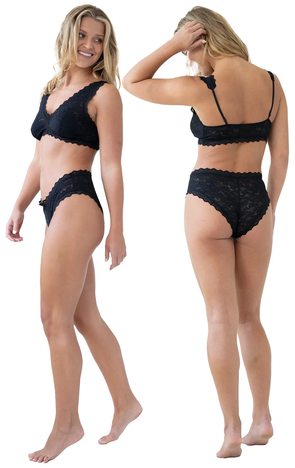 Soft Knit Stretch Lace Lingerie Set, Black sold by Swive product image thumbnail 3