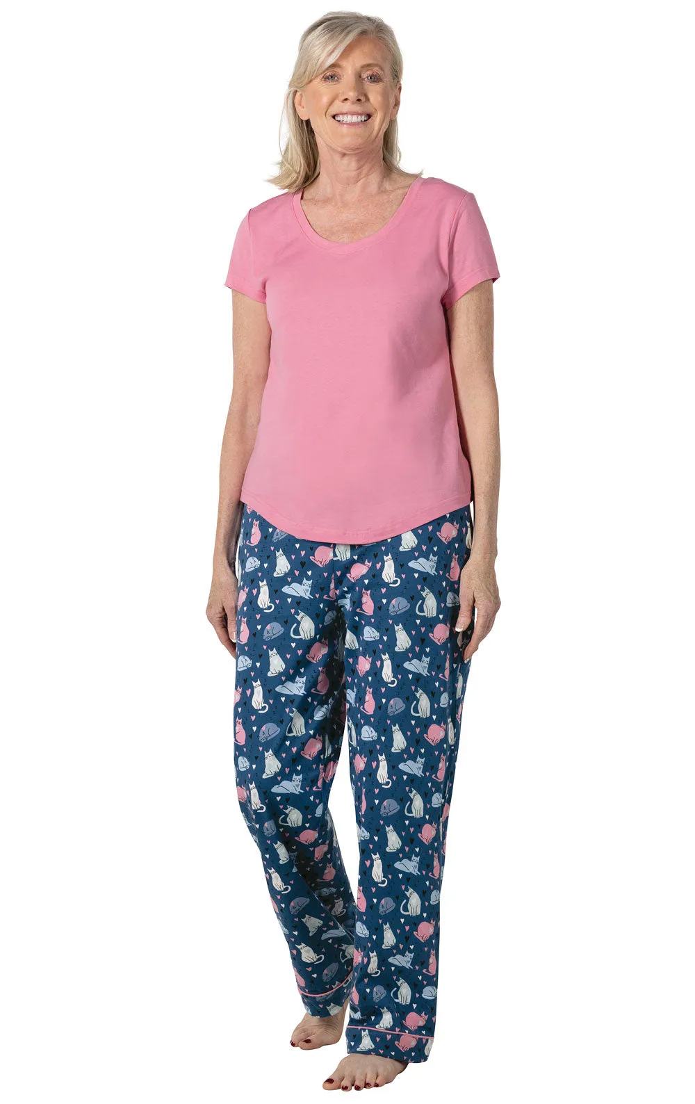 Navy Cat Short Sleeve Pajamas sold by Pajamagram