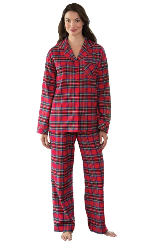 Stewart Plaid Button-Front Flannel Pajamas sold by Pajamagram