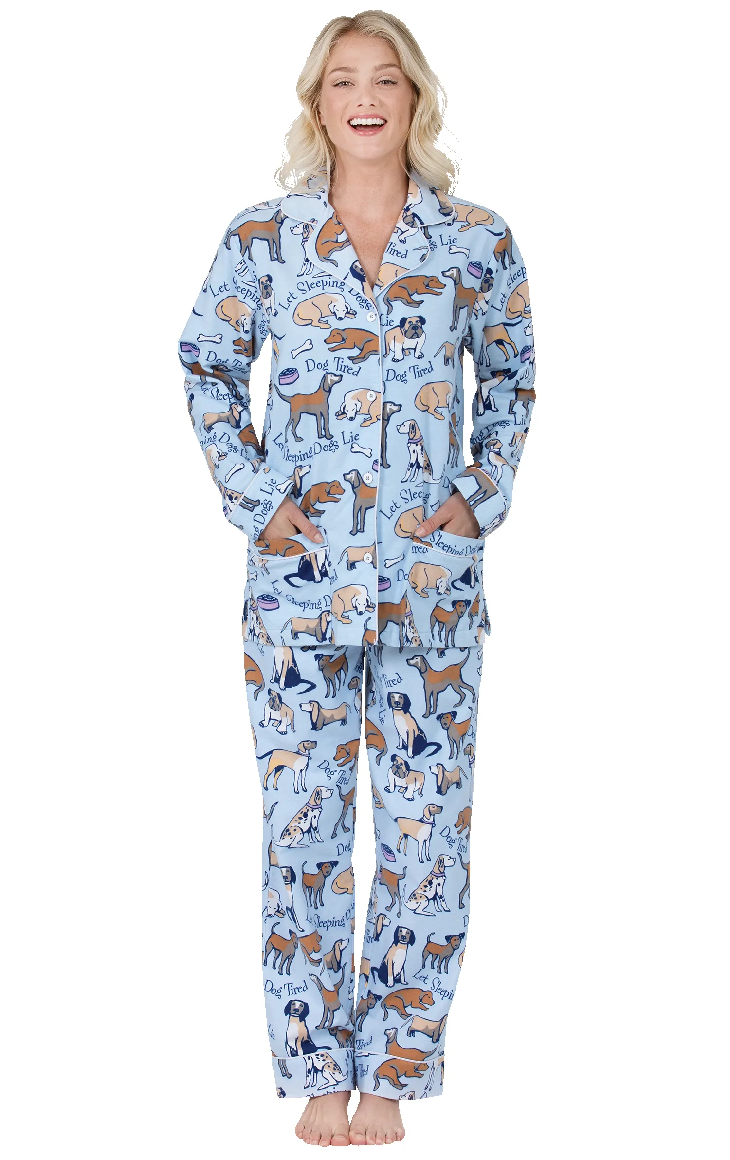 Dog Tired Button-Front Flannel Pajamas sold by Pajamagram