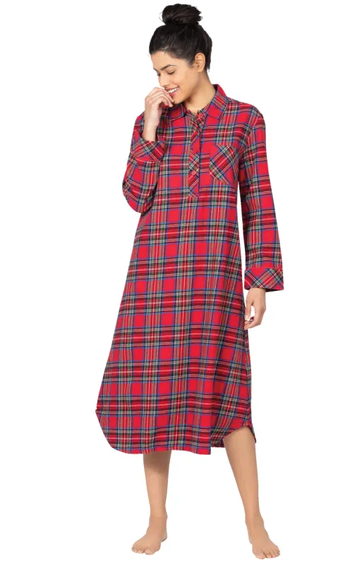 Mid-Length Flannel Nightgown - Stewart Plaid sold by Pajamagram