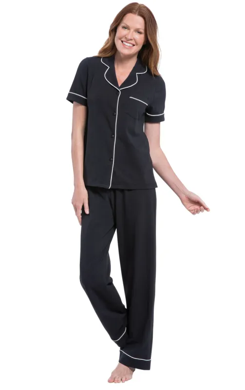 Solid Jersey Short-Sleeve Button-Front Pajamas sold by Pajamagram