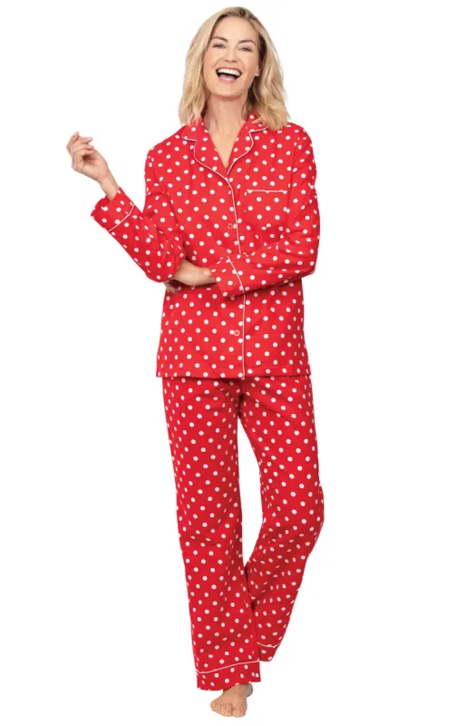 Holi-Dot Button-Front Flannel Pajamas sold by Pajamagram