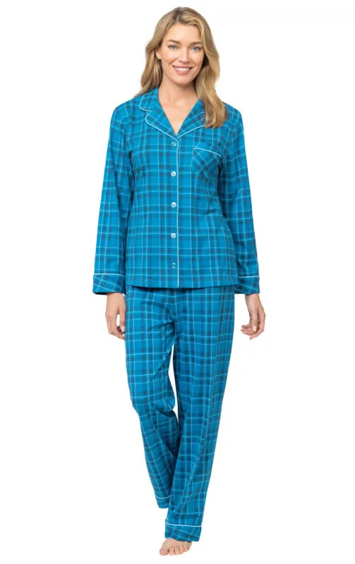 Bright Plaid Jersey Button-Front Pajamas sold by Pajamagram