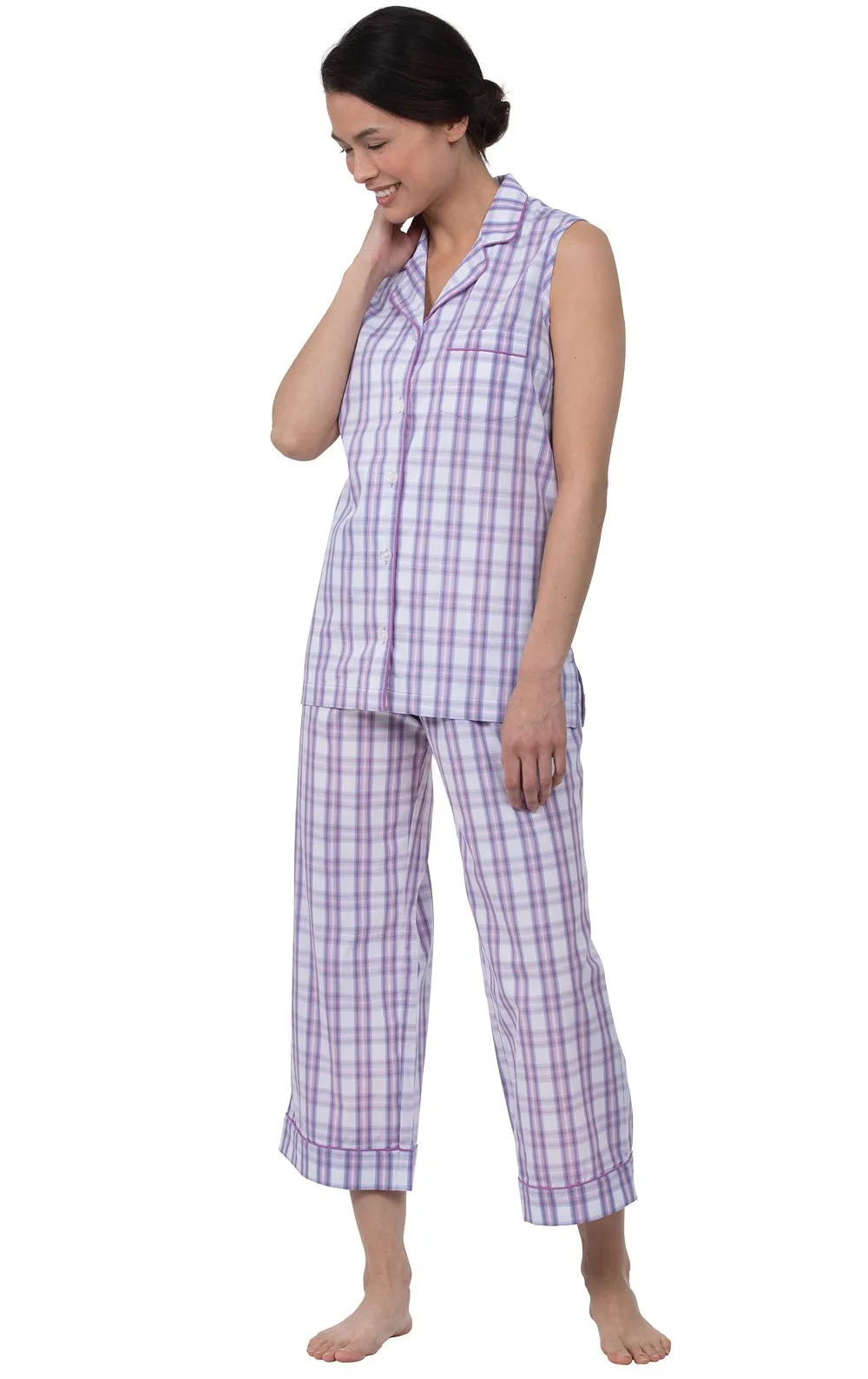 Perfectly Plaid Sleeveless Capri Pajamas sold by Pajamagram