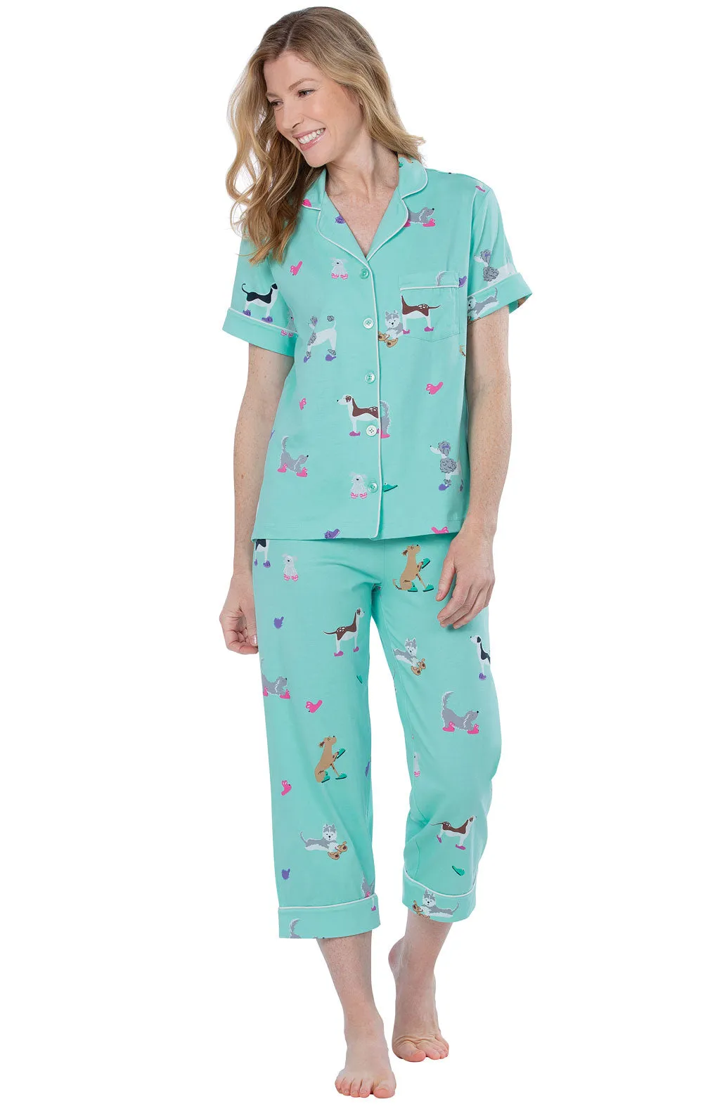 Doggy Dreams Short-Sleeve Button-Front Capri Pajamas sold by Pajamagram