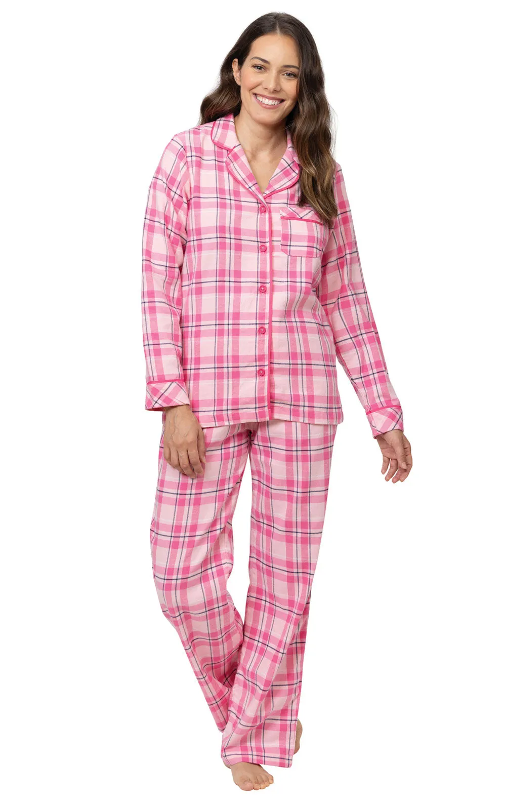 Bright Plaid Flannel Button-Front Pajamas sold by Pajamagram