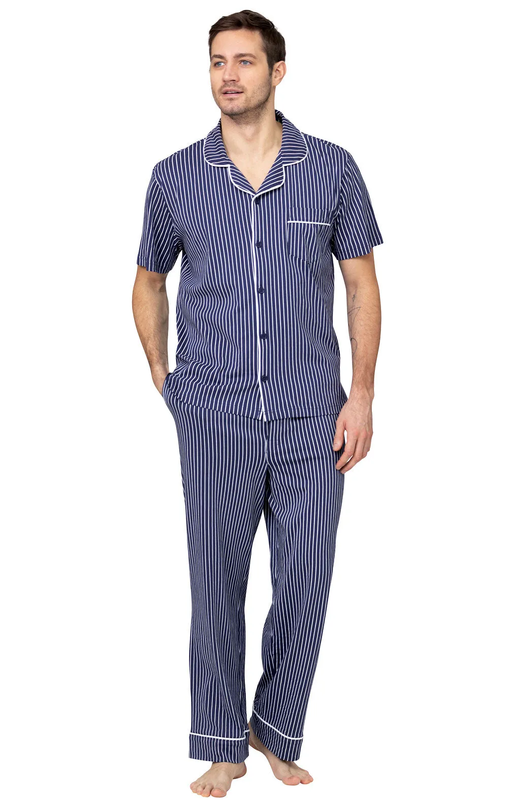 Stripe Short-Sleeve Button-Front Men's Pajamas - Final Sale sold by Pajamagram