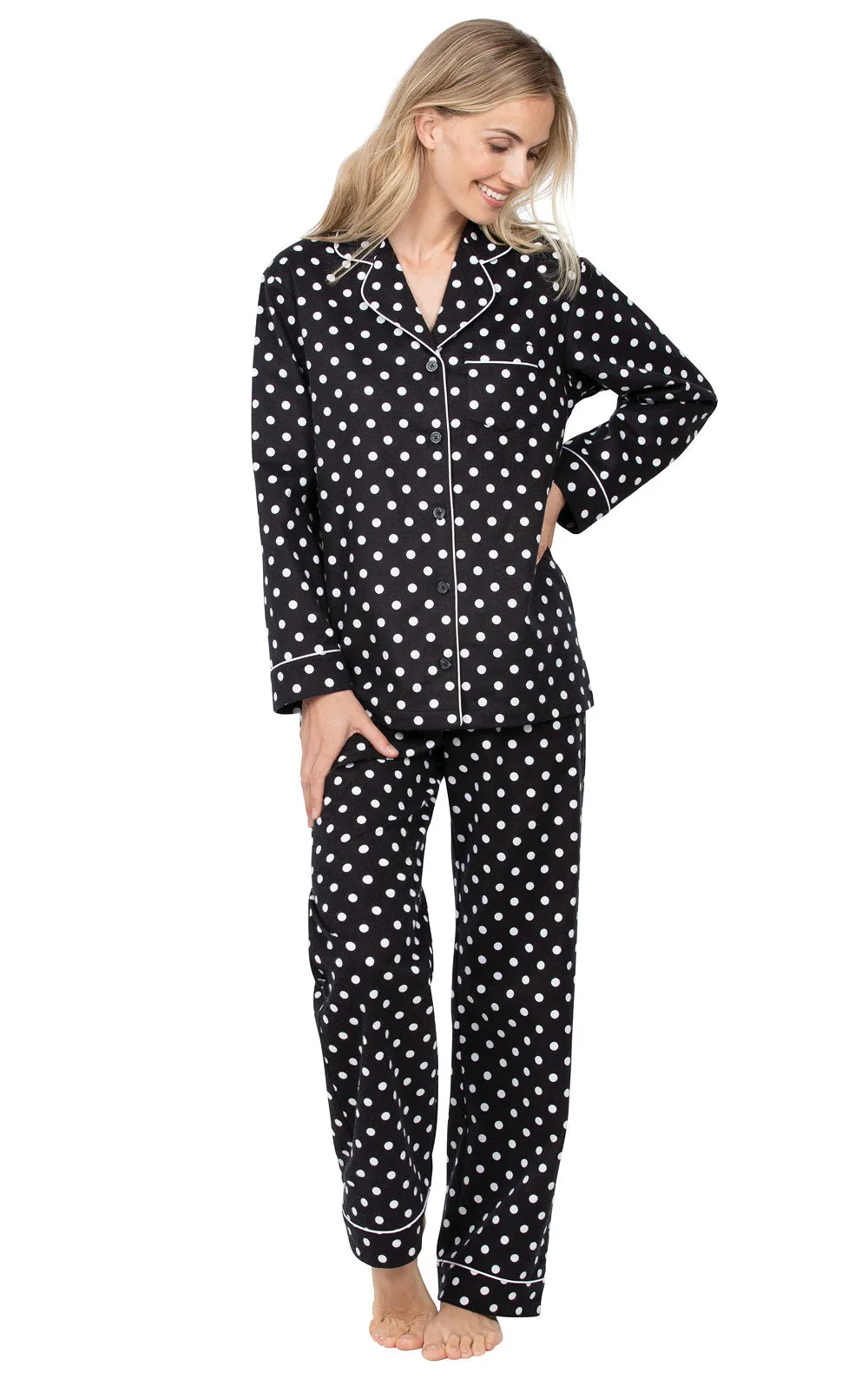 Holi-Dot Button-Front Flannel Pajamas - Black - Final Sale sold by Pajamagram