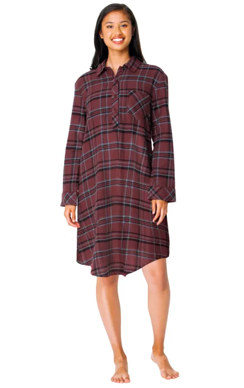 Plaid Flannel Sleepshirt - Burgundy - Final Sale made by Pajamagram