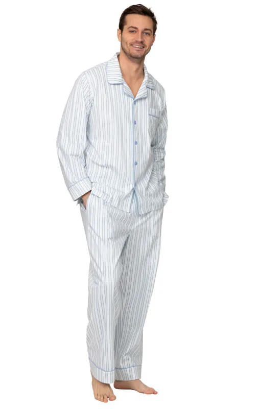 Classic Stripe Button-Front Men's Pajamas - Light Blue - Final Sale sold by Pajamagram