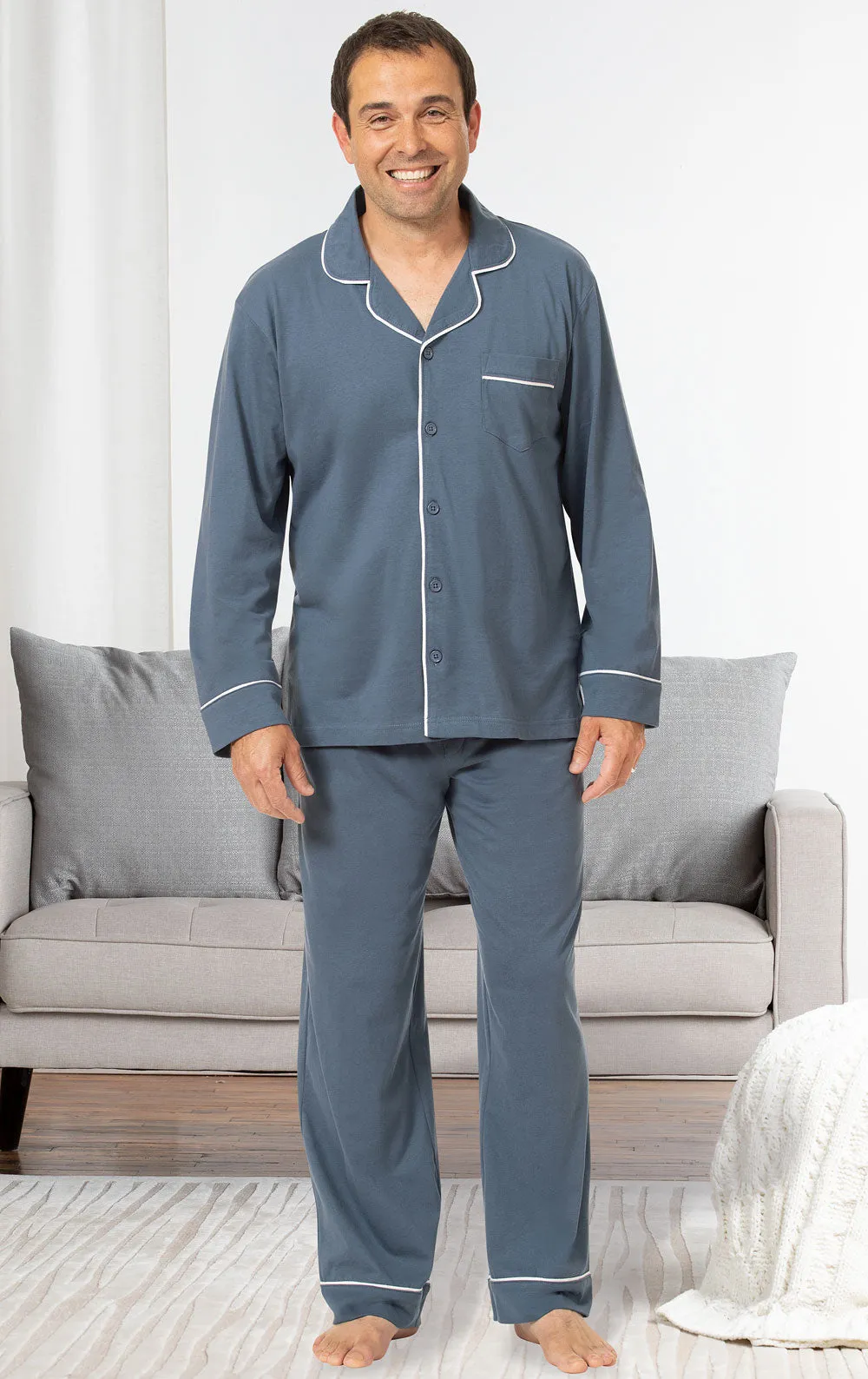 Solid Jersey Button-Front Men's Pajamas - Slate Blue - Final Sale sold by Pajamagram product image thumbnail 2