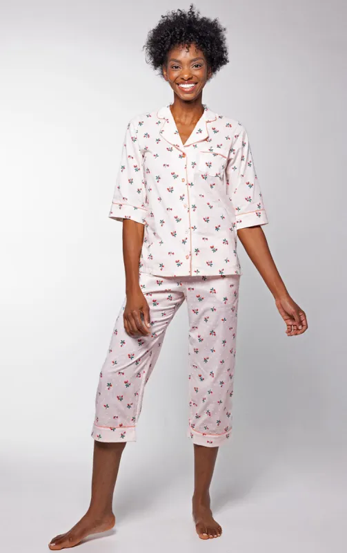 Rested Cotton Button-Front Capri Pajamas – Strawberry Cream sold by Pajamagram