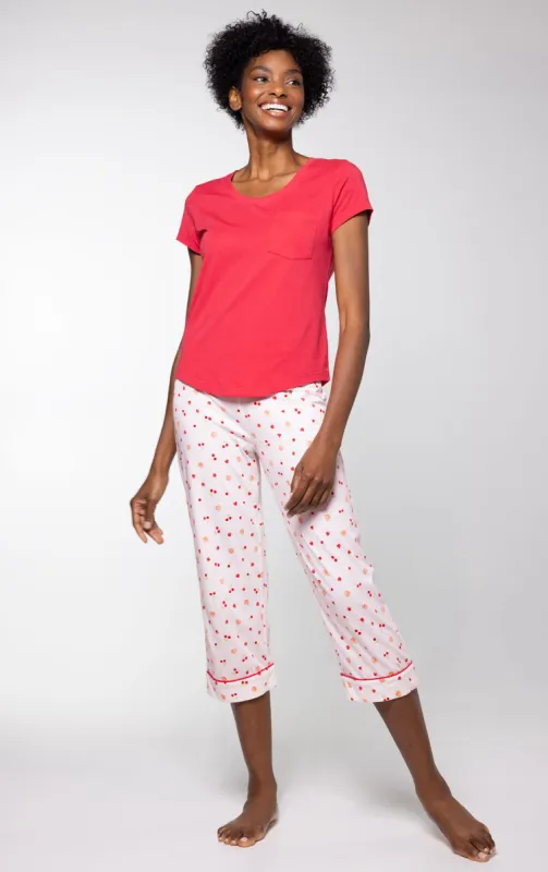 Ditsy Fruit Pocket Tee Capri Pajamas sold by Pajamagram