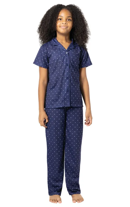Classic Polka-Dot Short Sleeve Button-Front Girls Pajamas sold by Pajamagram