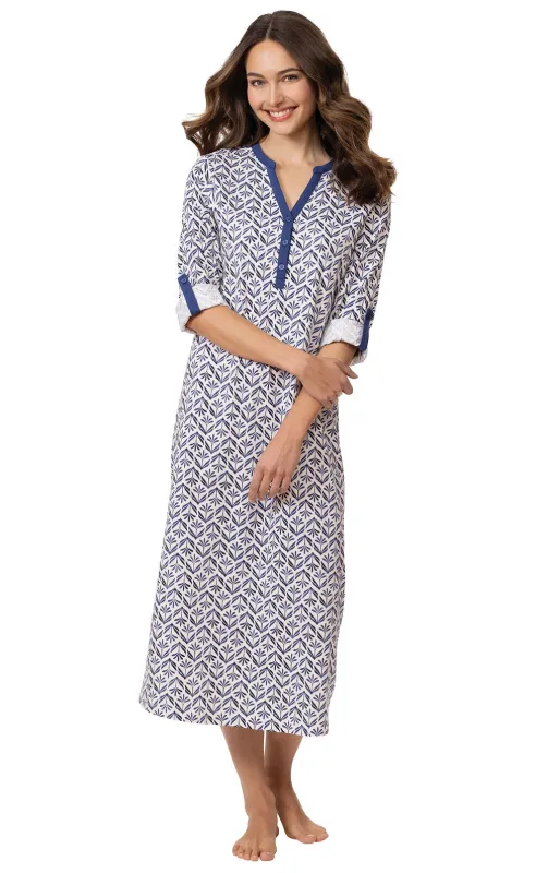 Printed Jersey Convertible Sleeve Nightgown - Blue Block -Final Sale sold by Pajamagram