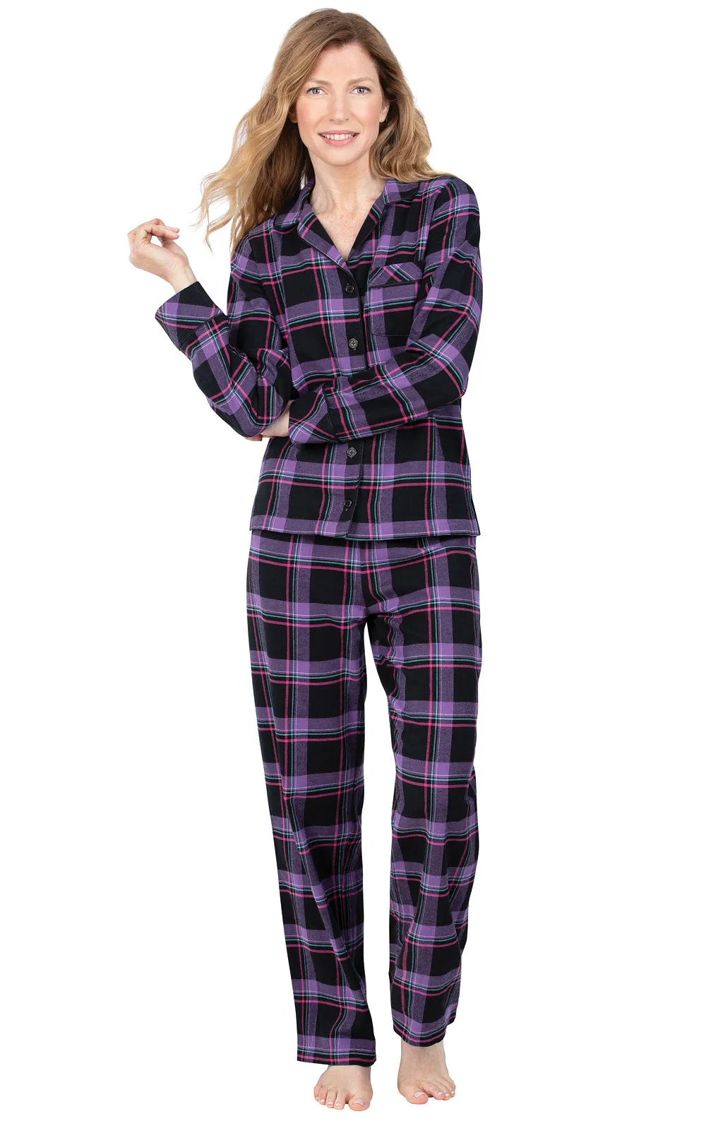 Bright Plaid Flannel Button-Front Pajamas sold by Pajamagram