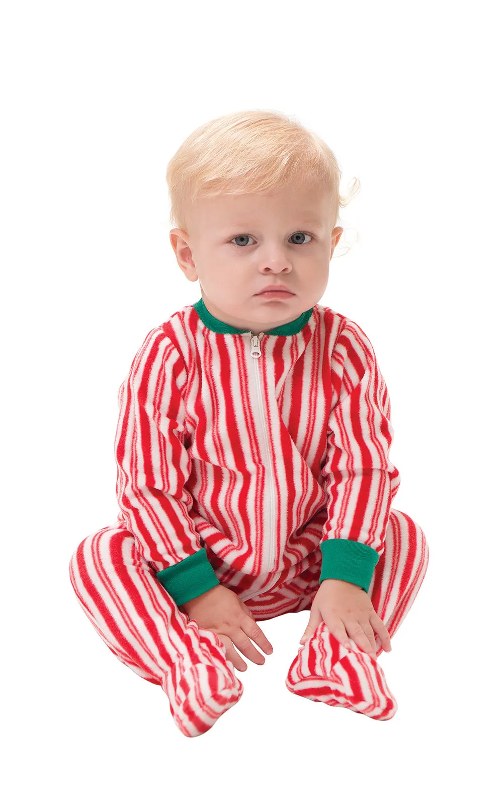 Candy Cane Fleece Onesie Infant Pajamas sold by Pajamagram