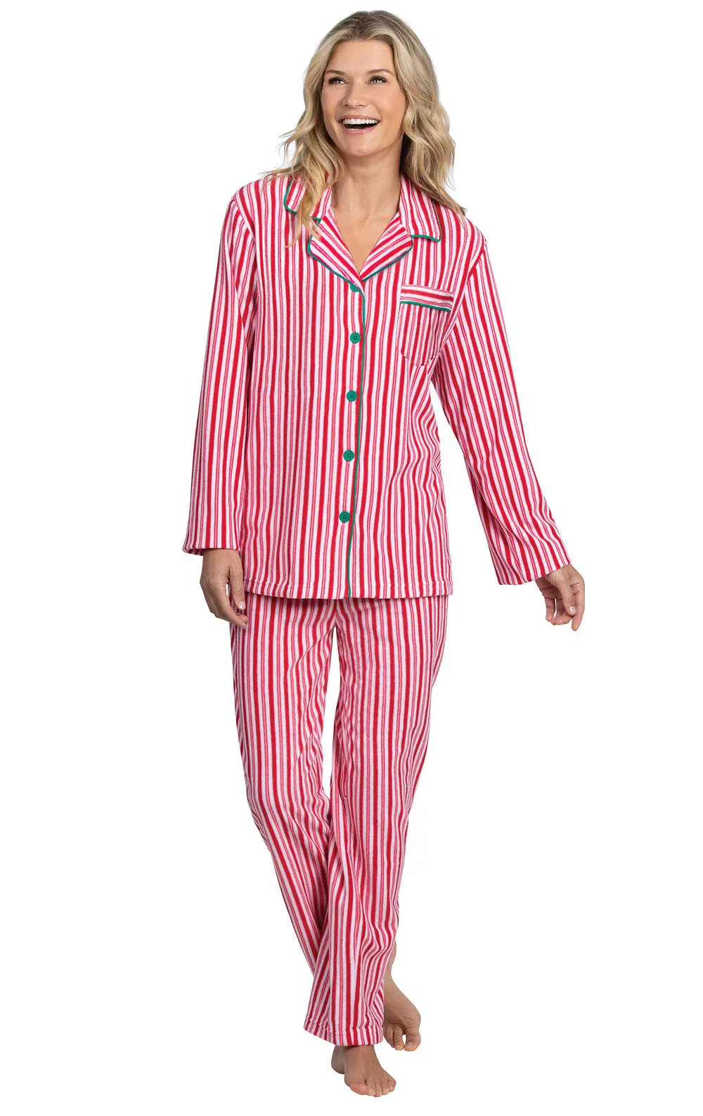 Candy Cane Fleece Button-Front Pajamas - Family Set sold by Pajamagram product image thumbnail 3