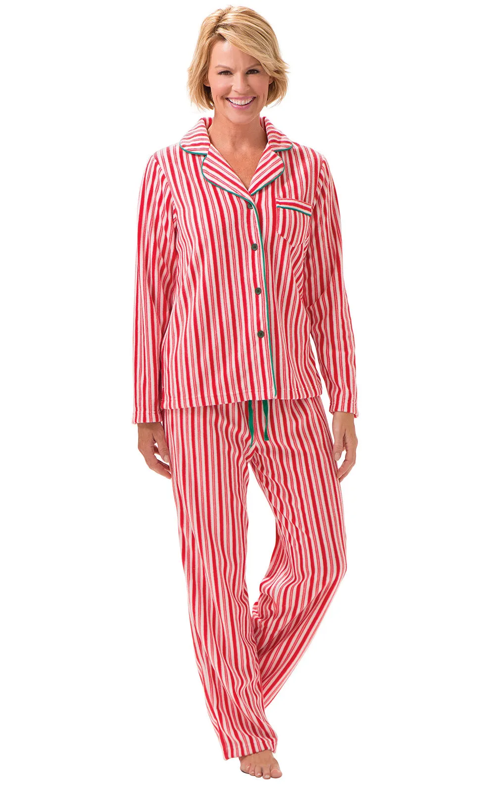 Candy Cane Fleece Button-Front Pajamas - Family Set sold by Pajamagram