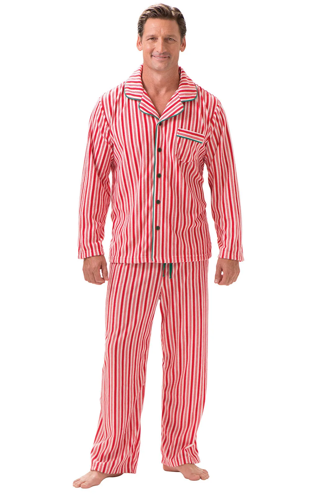 Candy Cane Fleece Button-Front Men's Pajamas - Couples sold by Pajamagram