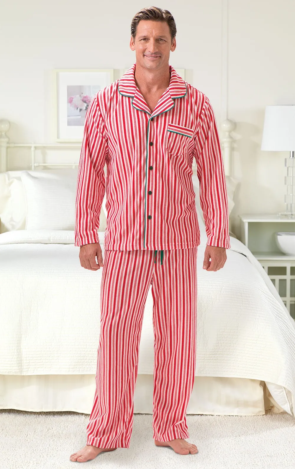 Candy Cane Fleece Button-Front Men's Pajamas sold by Pajamagram product image thumbnail 2