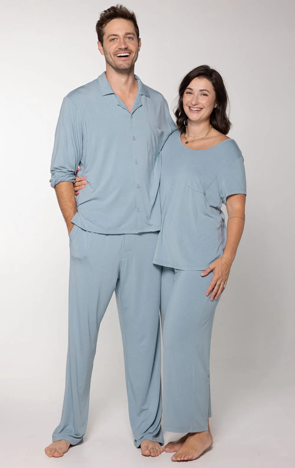 Consciously Cozy Capri & Button-Front Matching Couples Pajamas sold by Pajamagram