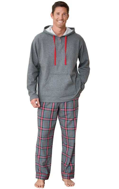 Gray Plaid Hoodie & Pant Men's Pajamas  - Couples sold by Pajamagram