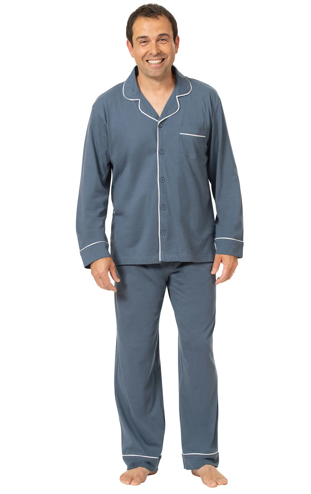 Solid Jersey Button-Front Men's Pajamas - Slate Blue - Final Sale sold by Pajamagram