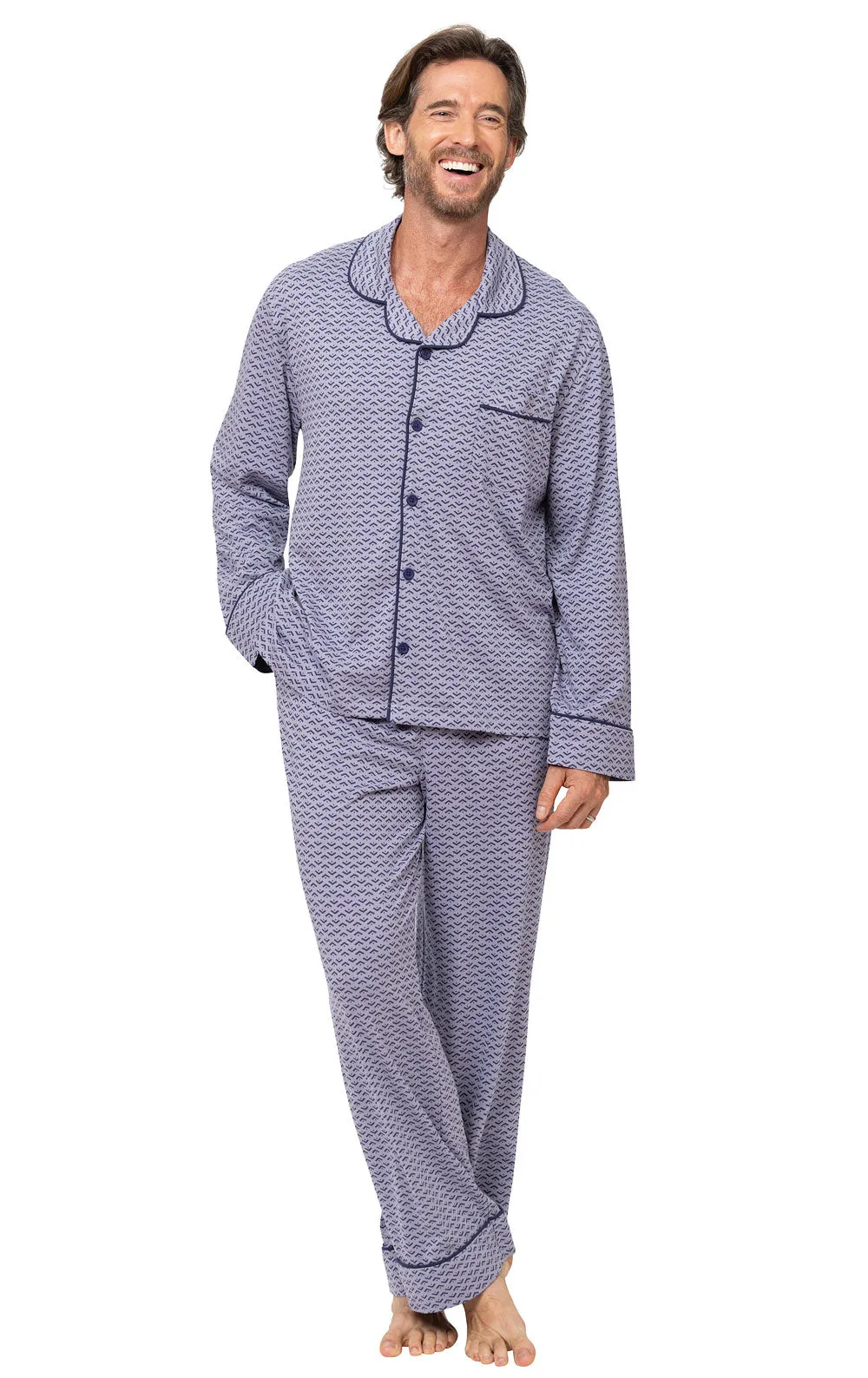 Printed Long Sleeve Button-Front Men's Pajamas sold by Pajamagram