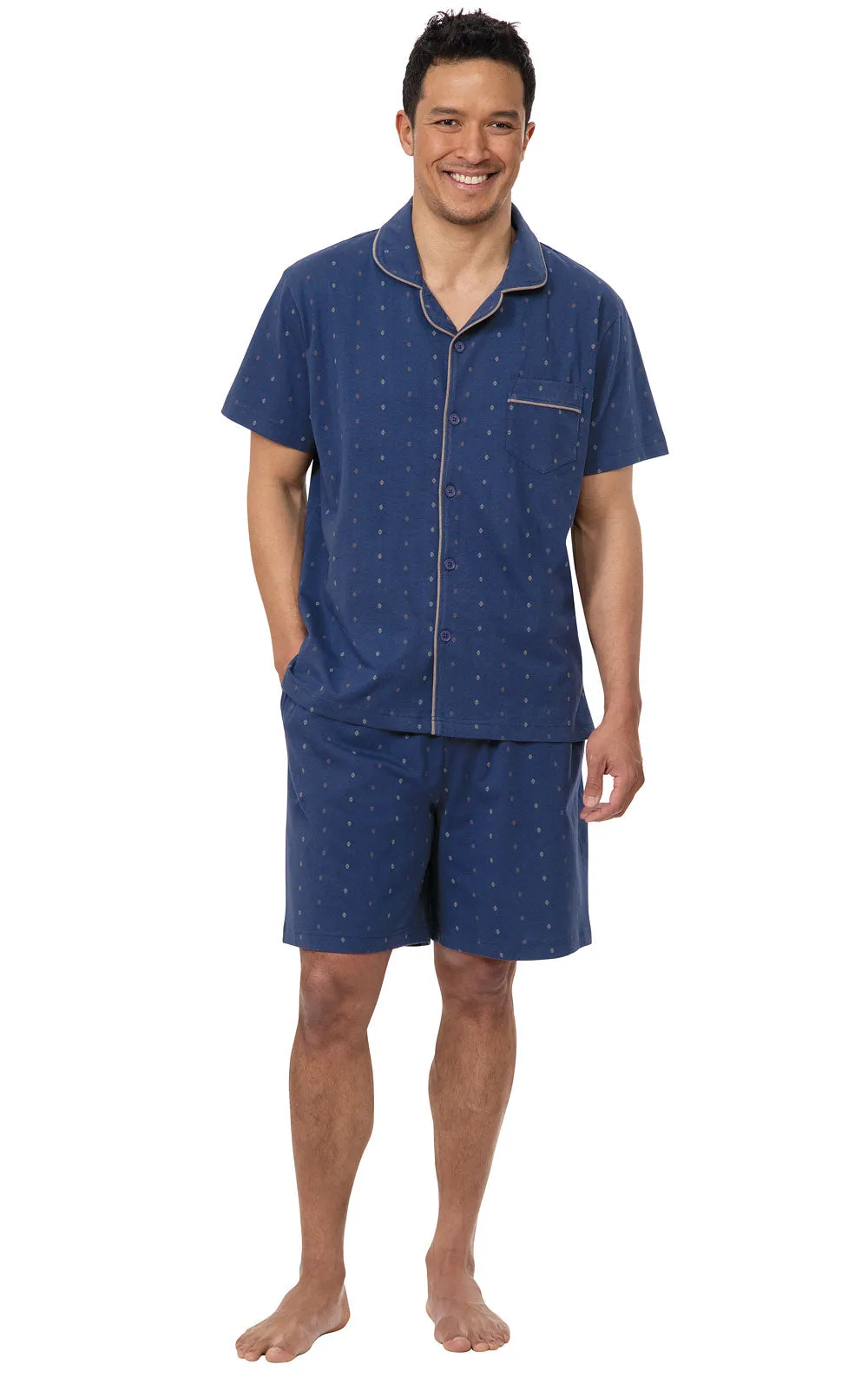 Printed Short Sleeve Button-Front Short Men's Pajama sold by Pajamagram
