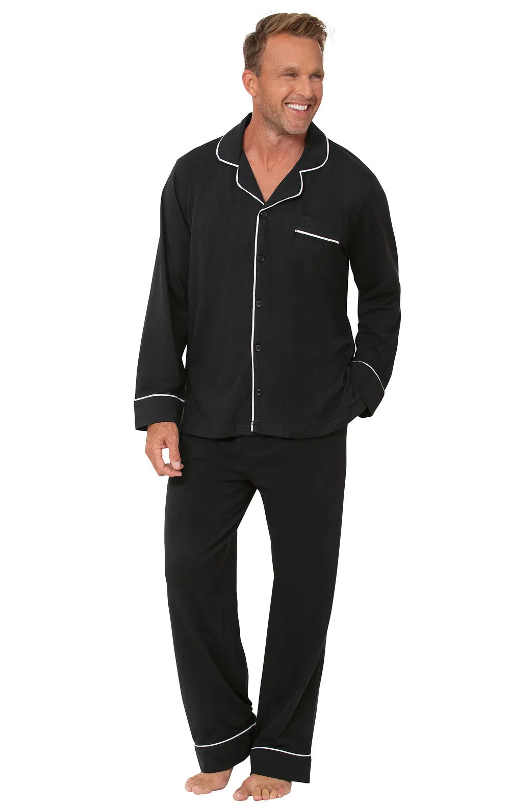 Solid Jersey Button-Front Men's Pajamas sold by Pajamagram