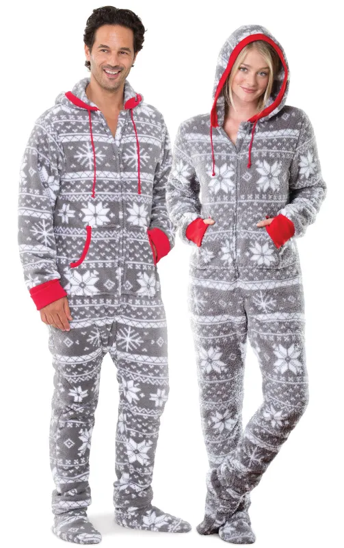 Nordic Fleece Hoodie-Footie Onesie Matching Couples Pajamas sold by Pajamagram