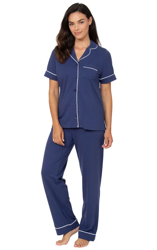 Solid Jersey Short-Sleeve Button-Front Pajamas sold by Pajamagram