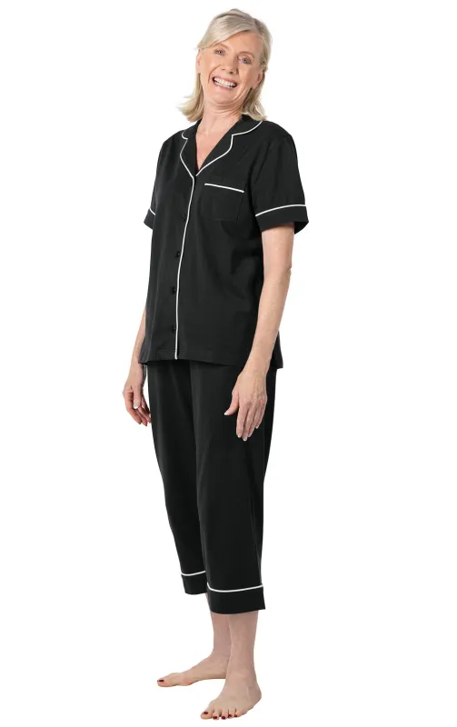 Solid Jersey Short-Sleeve Button-Front Capri Pajamas sold by Pajamagram