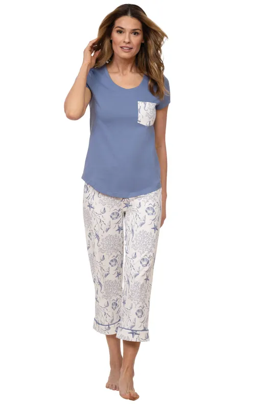 Summer Shells - Pocket Tee Capri Pajamas sold by Pajamagram
