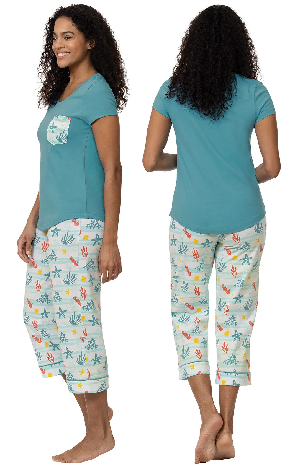 Teal Reef Pocket Tee Capri Pajamas- Final Sale sold by Pajamagram product image thumbnail 2