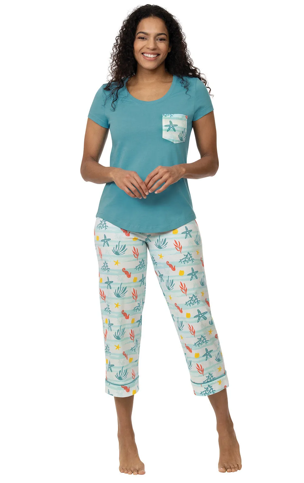 Teal Reef Pocket Tee Capri Pajamas- Final Sale sold by Pajamagram