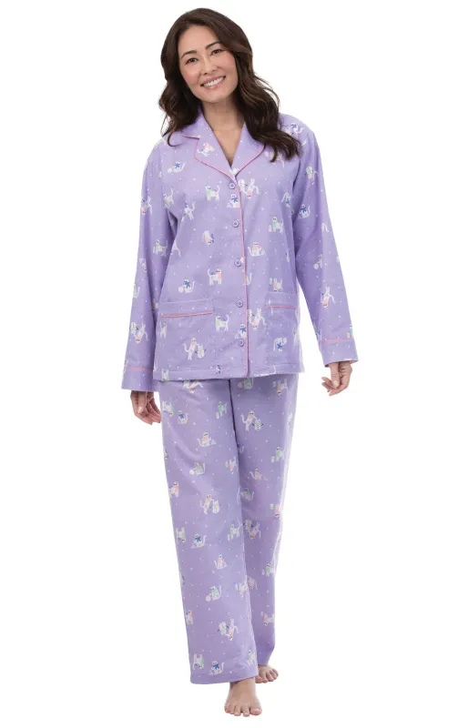 Purrrfect Button-Front Flannel Pajamas sold by Pajamagram