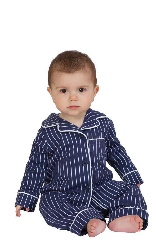 Printed Button-Front Infant Pajamas - Navy Stripe - Final Sale sold by Pajamagram