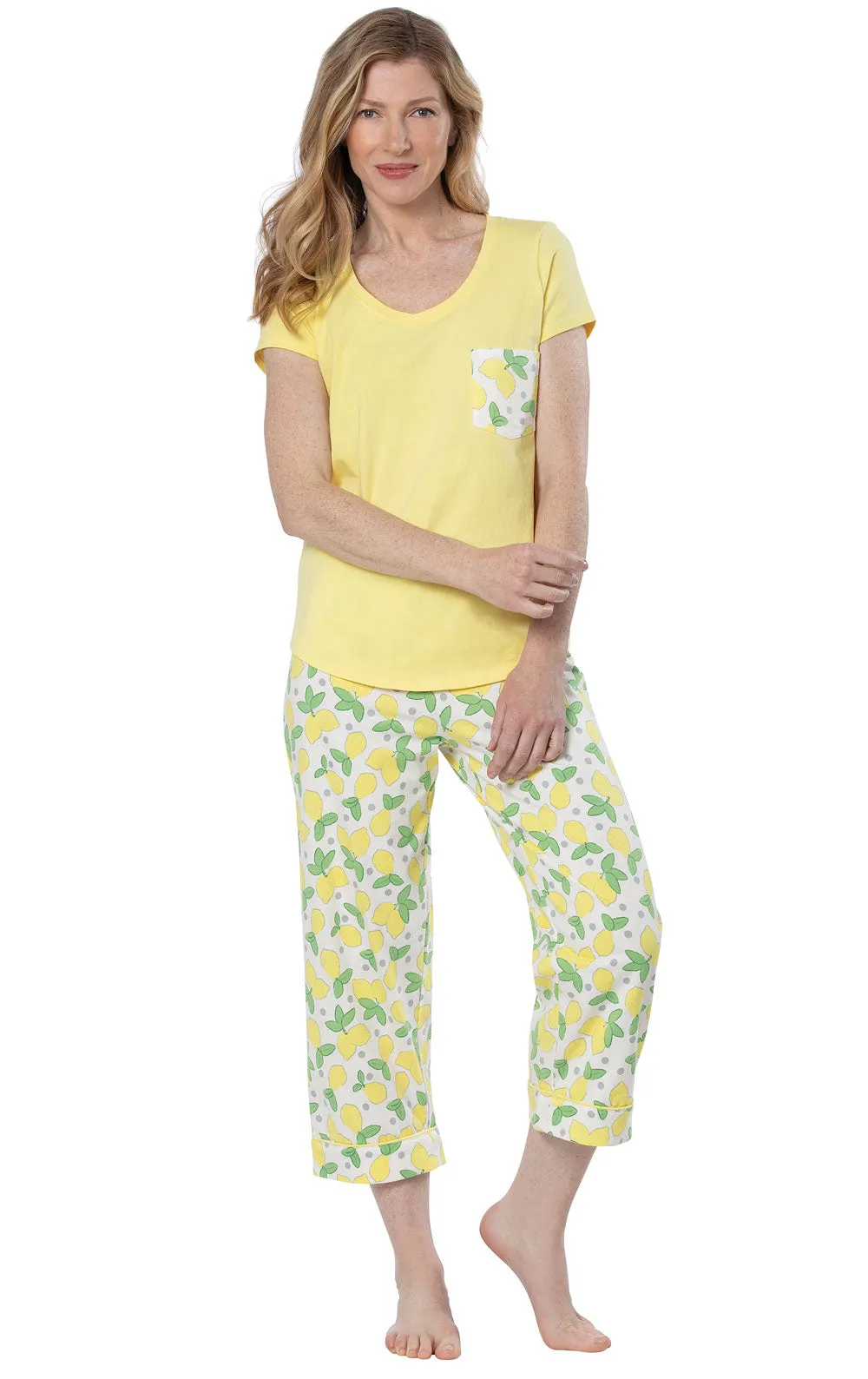 Pocket Tee Capri Pajamas - Lemon - Final Sale sold by Pajamagram