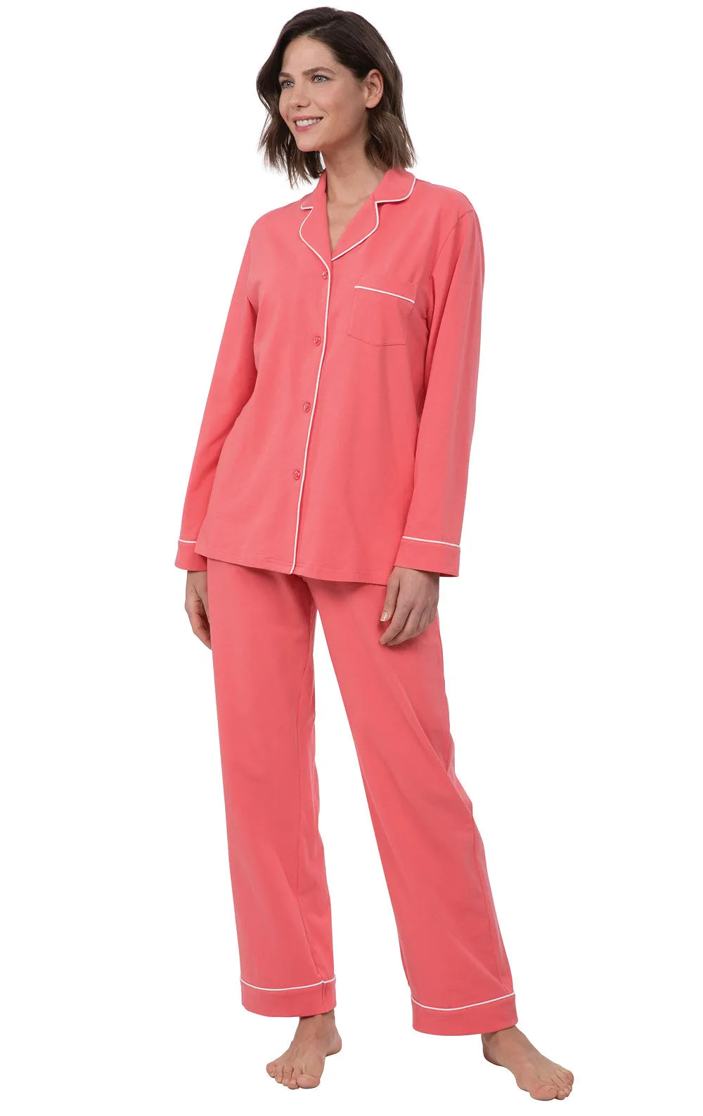 Solid Jersey Button-Front Pajamas - Coral - Final Sale sold by Pajamagram