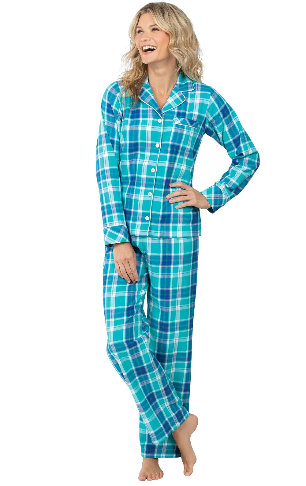 Bright Plaid Flannel Button-Front Pajamas - Final Sale sold by Pajamagram