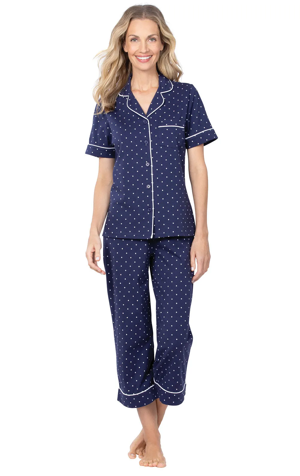 Classic Polka-Dot Button-Front Capri Pajamas sold by Pajamagram