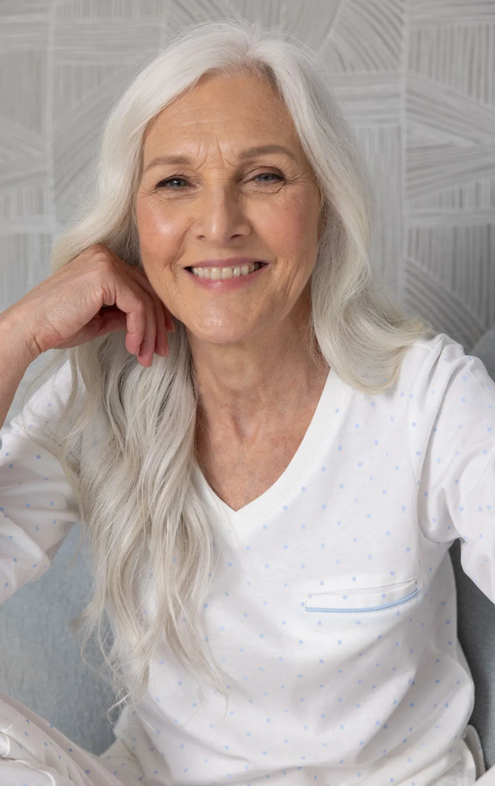 Classic Polka-Dot Pullover Pajamas- White & Periwinkle sold by Pajamagram product image thumbnail 2