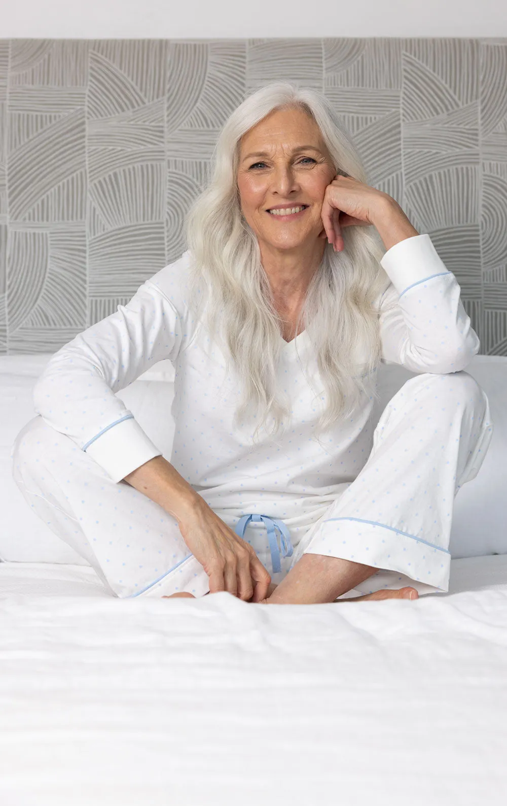 Classic Polka-Dot Pullover Pajamas- White & Periwinkle sold by Pajamagram